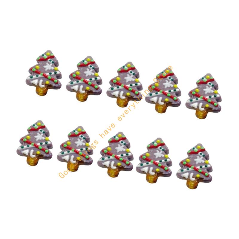 10Pcs Festival Tree Beads Hand Painted Glass Beads For Christmas Tree Decoration Bracelets Jewelry Accessories 55KF