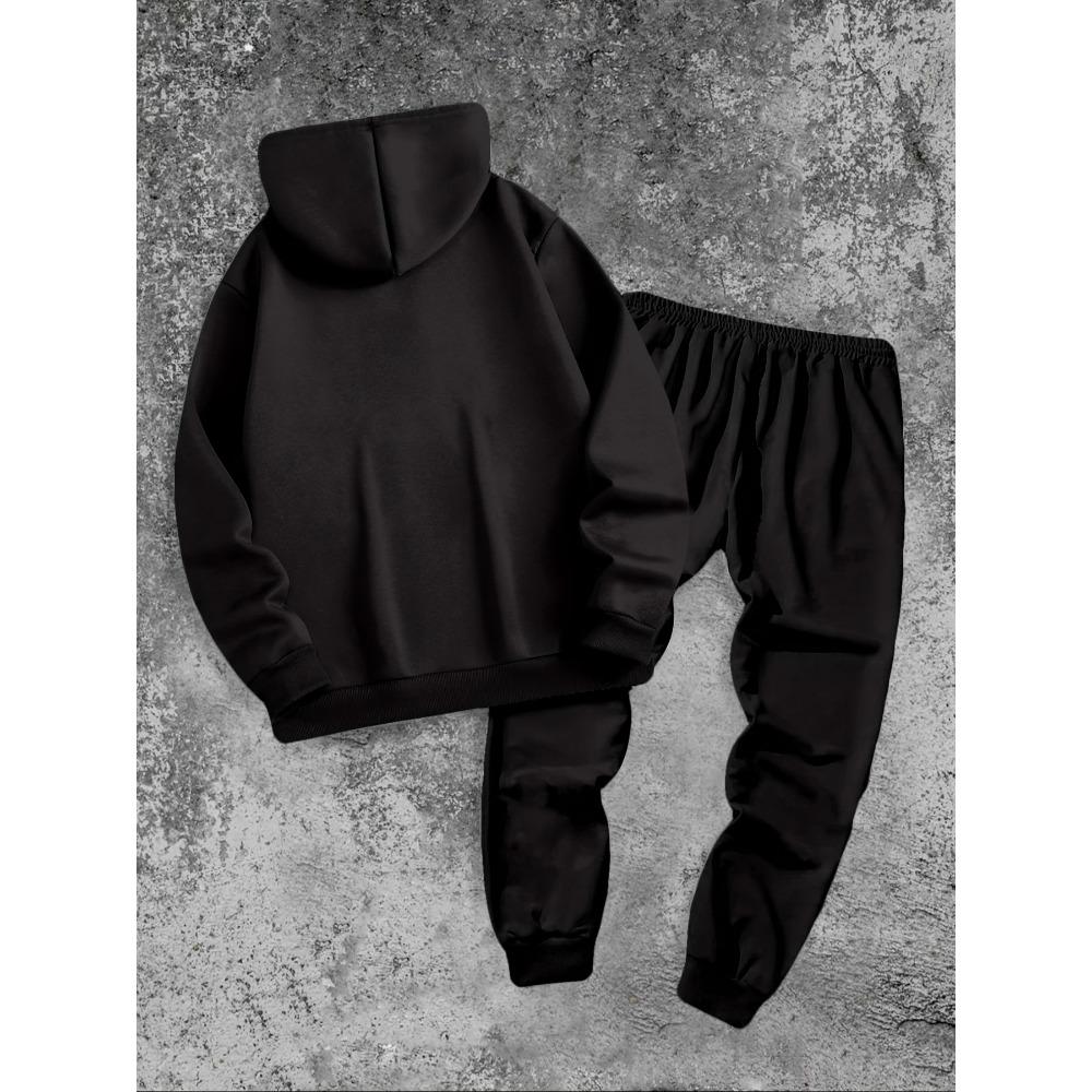 Classic Men's Casual Suit, Printed Drawstring Hoodie with Pockets and Drawstring Running Pants, a Must Have for Fashionable Men