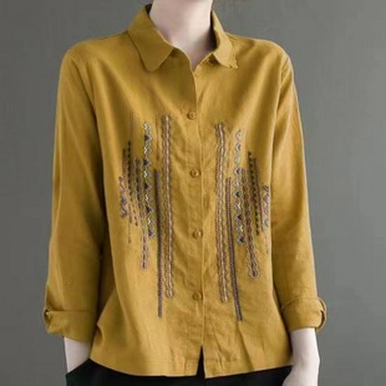 Women's Cotton & Linen Two-Piece Shirt Set - Solid Color, Spring/Autumn Fashion