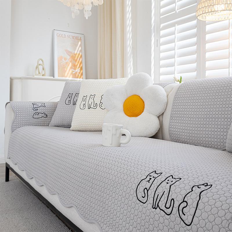 Cartoon Sofa Cushion, Universal In All Seasons, Pure Cotton Seat Cushion, Simple Cotton Non-Slip Sofa Towel, Cover Cloth Cushion