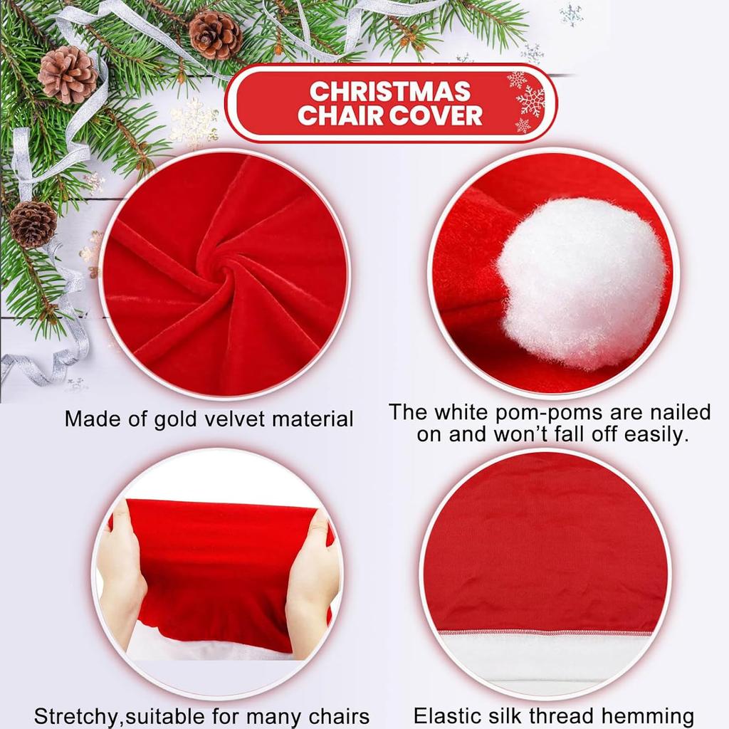 Christmas Chair Covers Santa Claus Hat Chair Back Covers for Xmas Holiday Festival Indoor Kitchen Bar Counter Stools Decorations