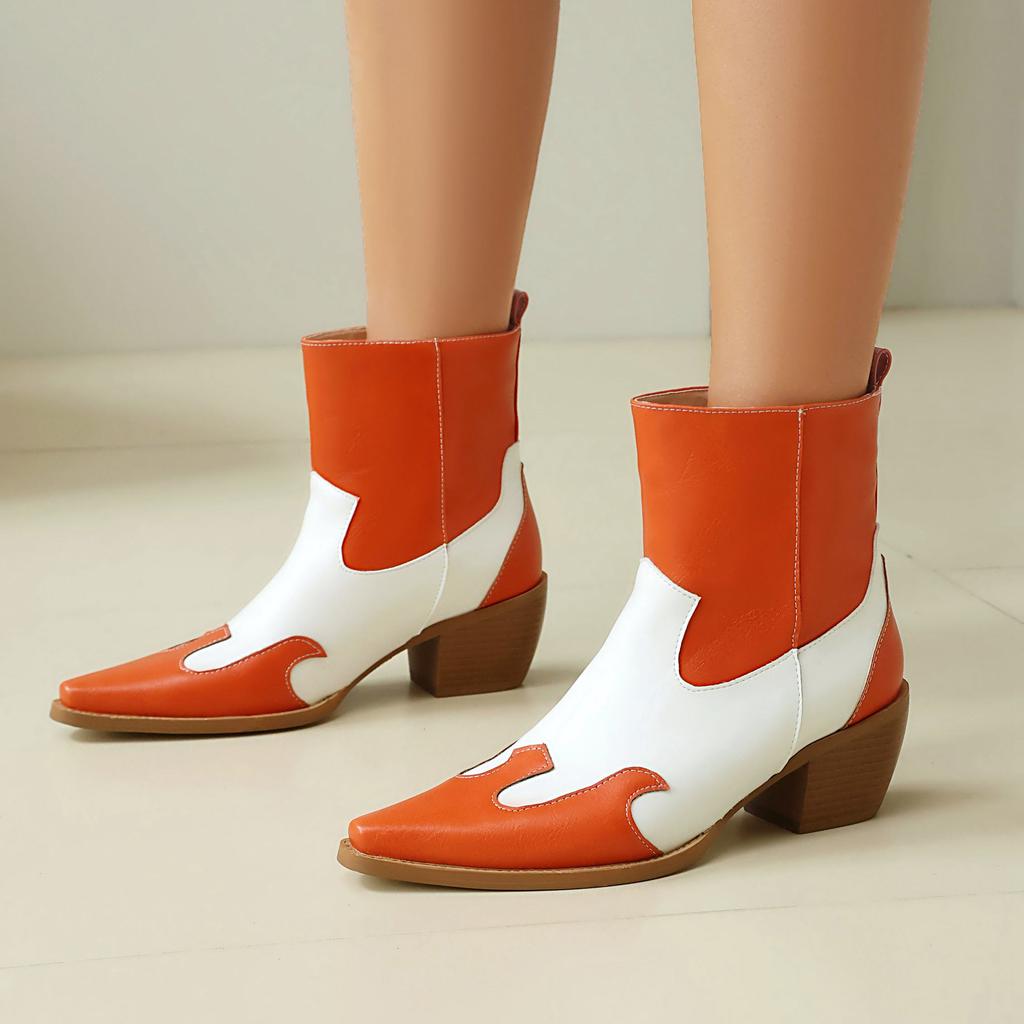 Krazing Po Polyurethane PU Winter Pointed Toe Size 33 Western Boots Size 43 Mixed Color Chunky Heels Ankle Boots