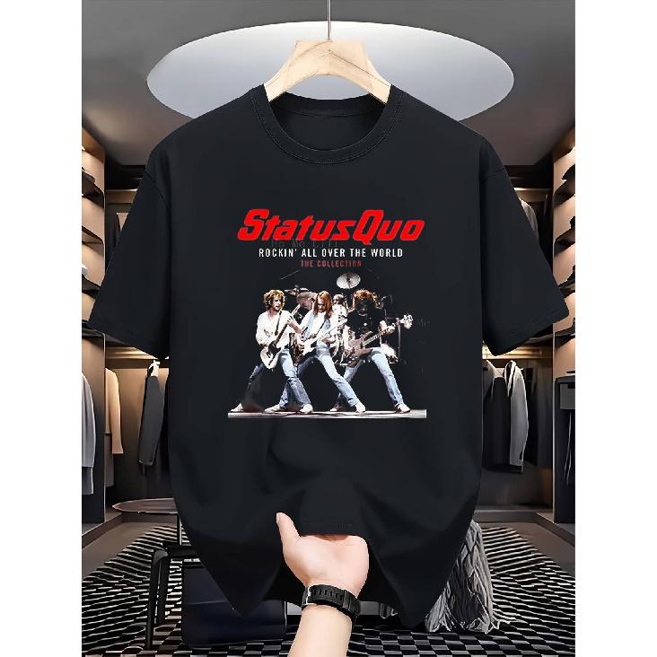 [Vintage Rock T-Shirt] Vintage 70s 80s Rock T-Shirt - Current Status Band Official T-Shirt with Iconic Members and  Roin   All Over The World  Logo - S чёрный