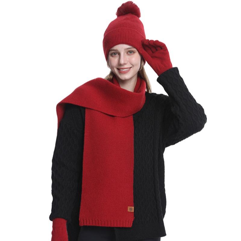Knitted Hat Scarf Gloves Three Piece Set Winter Outdoor Velvet Warm Ear Protection Knitted Hat