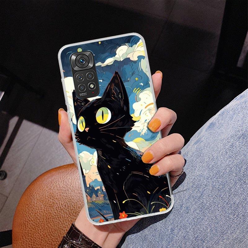 Anime Cute Black Cat Meow Phone Case For Xiaomi Redmi Note 15 14 13 12S 12 11 Pro Plus 14S 11S 11E 10 10S 11T 5G Personalized Co