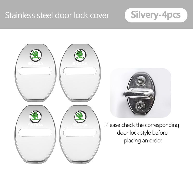 AAAJF1 4Pcs Car Door Lock Covers Auto Decorative Accessories For Skoda Kodiaq Fabia Kamiq Karoq Octavia 2 3 Rapid Scala