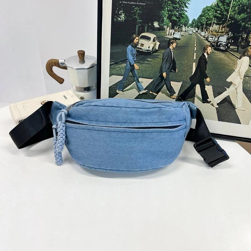 Zippered Waist Bag for Ladies  High-quality Denim Bags  Pendular and Leisure  Versatile and Leisure