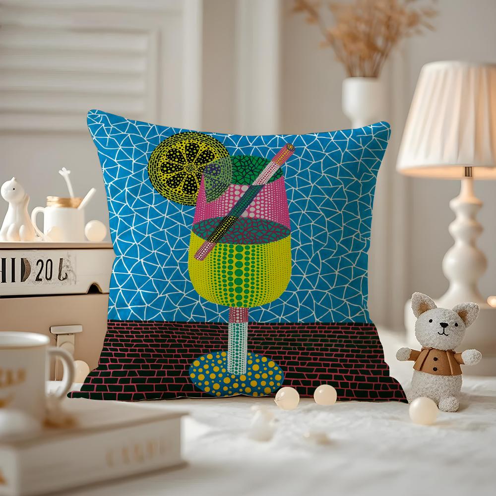 Yayoi Kusama Abstract Art Pumpkin Cushion Cover Anti-dustmite Pillowcase Invisible Zipper Silky Short Plush Sofa Cushion Cover