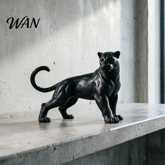 Small Panther Sculpture 3D Printed Black Ornament Mini Matte Desktop Decoration Jungle Animal Figurine Figure for Kids, Toy Gift Boys and Girls Modern