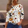 Women's Halloween T-Shirt Three Quarter Sleeve Round Neck Loose Fit Casual Blouse Top Fall Party Costume Outfit Print