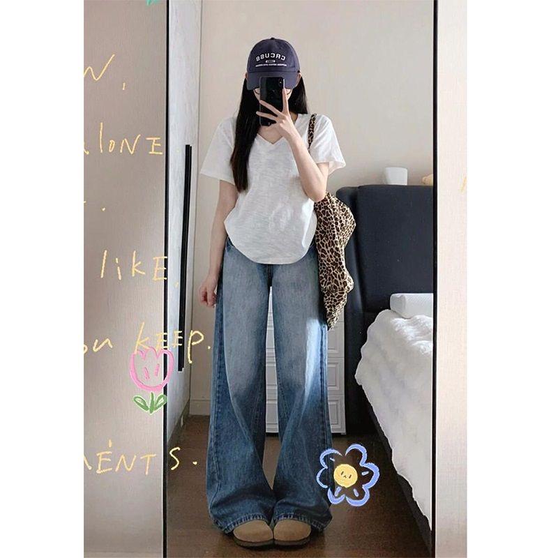 Women s Retro High-Waist Washed Wide-Leg Jeans XS