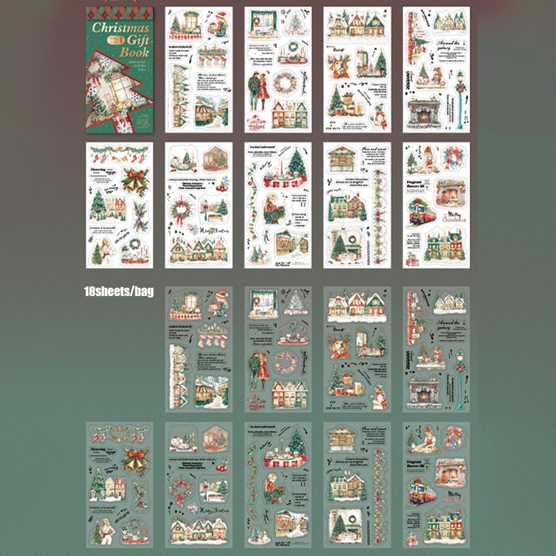 18 Sheets/Bag Christmas Sticker Book Deluxe Oversize Christmas Tree Character Landscape Sticker book Home Decoration