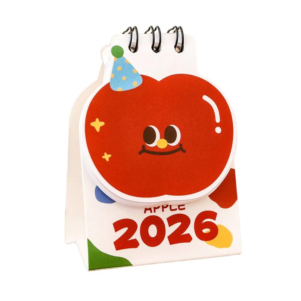 Simple Mini 2026 Desk Calendar Coil Binding Cartoon Schedule Planner Portable Fruit Shape Desktop Calendar Gifts