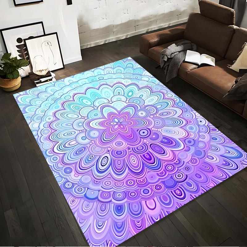 Mandala Pattern Purple Blue Gradient Carpet for Living Room Decor Suitable for Use As an Anti-slip for Living Room Bedroom Sofas
