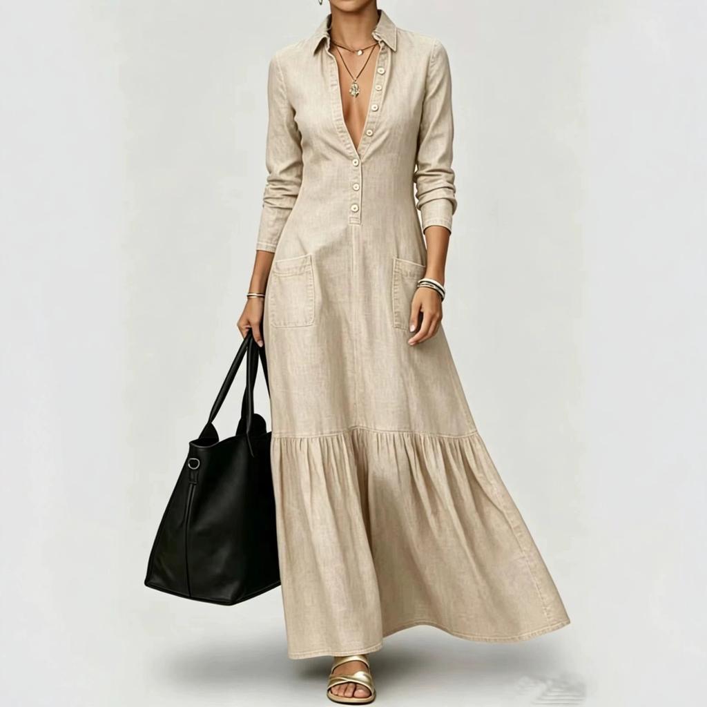 European and American cross-border street retro collar temperament denim dress women's summer new high-end foreign-style waist dress