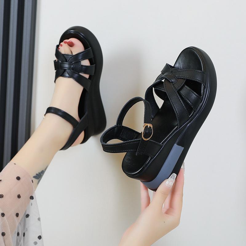 Roman platform sandals women's summer 2025 new muffin shoes fashion show high wedge heel large size women's shoes 2025 batch