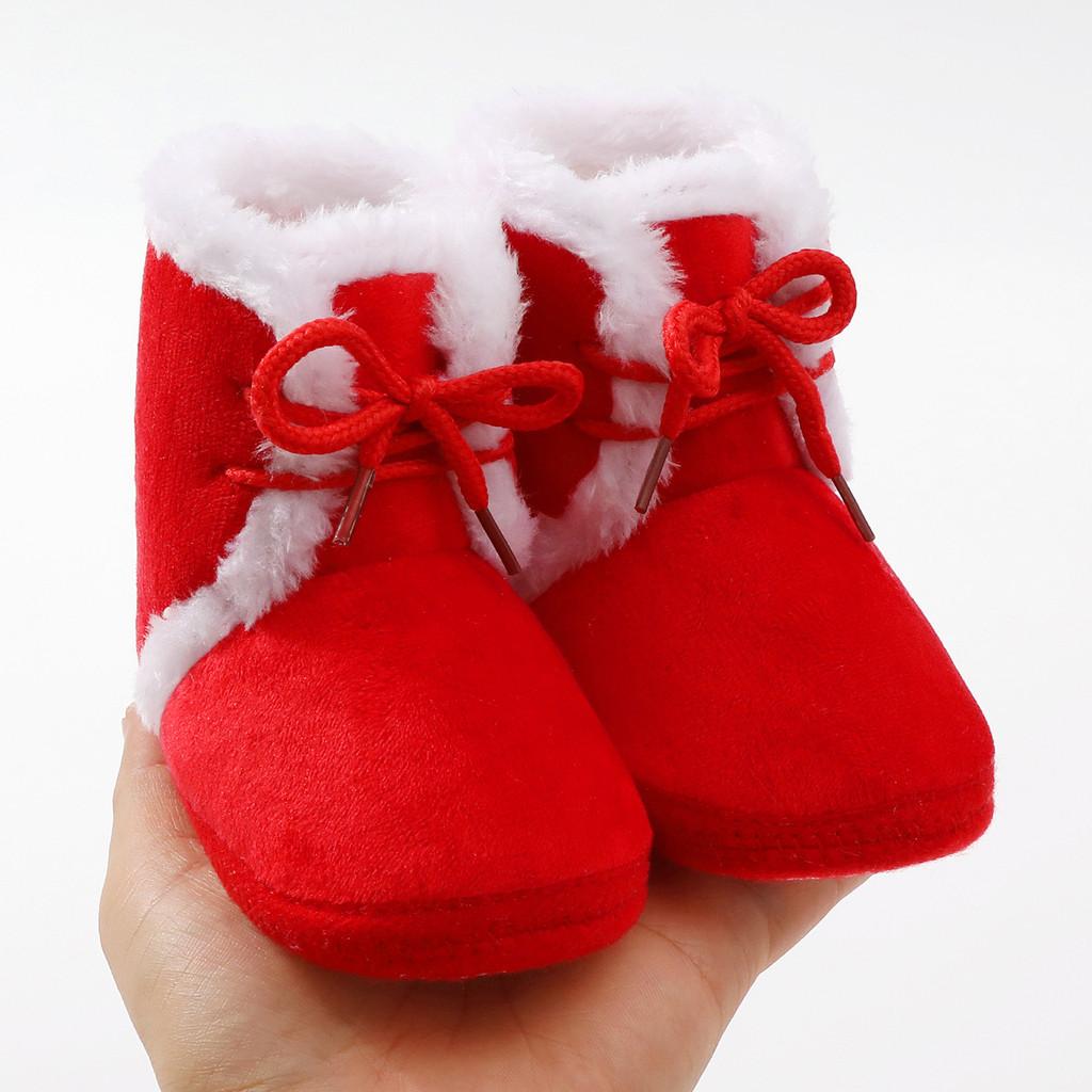 Baby Girl Booties with Bow Plush Non-Slip Sole First Walkers Warm Color-Block Shoes for Infant 0-12 Months