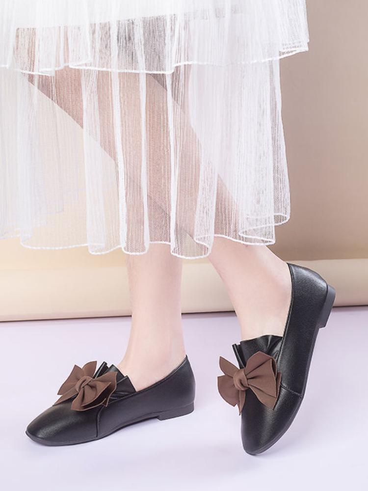 Women's Summer Footwear Formal Shoes for Woman 2024 Square Toe Moccasins Flats Flat with Heel Bow Wholesale 39 Korean Style A E