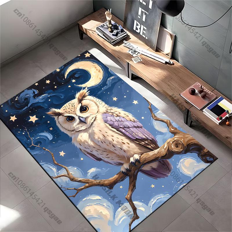 Owl Under Starry Night Carpet Yoga Living Room Room Decor Children's Crawling Mat Doormat Area Rug Games Mat