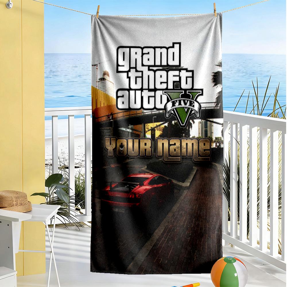Gta Customizable Name Beach Towel Super Soft Microfiber Quickdry Fabric Portable for SwimmingBeachCamping Travel Beach AccessoriesGym