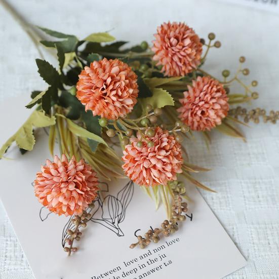 Artificial Flower Ball 5 Head Realistic UV Resistant Fake Chrysanthemums