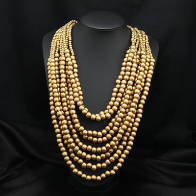 Vintage Multi-layer Wooden Bead Necklace Female Personality Exaggerated Red Long Sweater Chain Bohemian Accessories