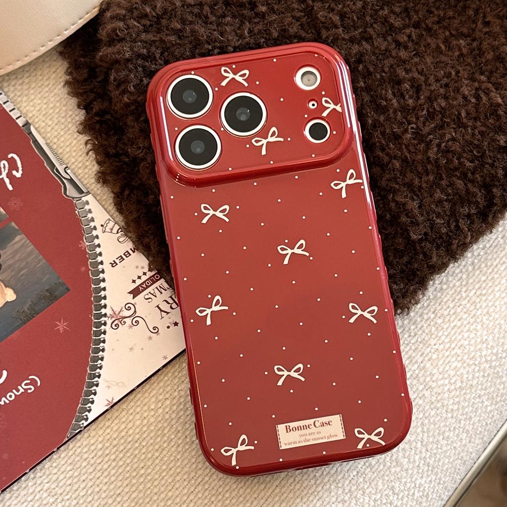 Simple Bow for Apple 17 Mobile Phone Case Iphone16promax Retro Burgundy 15 Anti-drop 13 Soft 14