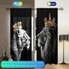 2pcs Crown Lion Printed Curtain for Home Decor - Rod Pocket Window Treatment for Bedroom, Office, Kitchen, Living Room,and Study