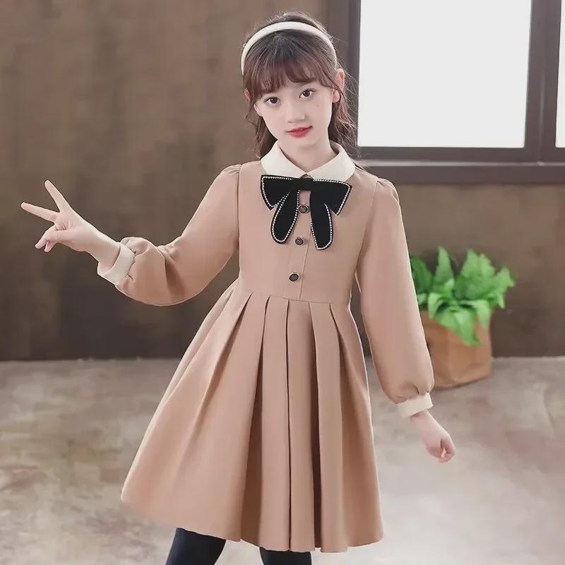 Rochie de toamnă cu mânecă lungă și funde pentru fete - Design elegant de prințesă