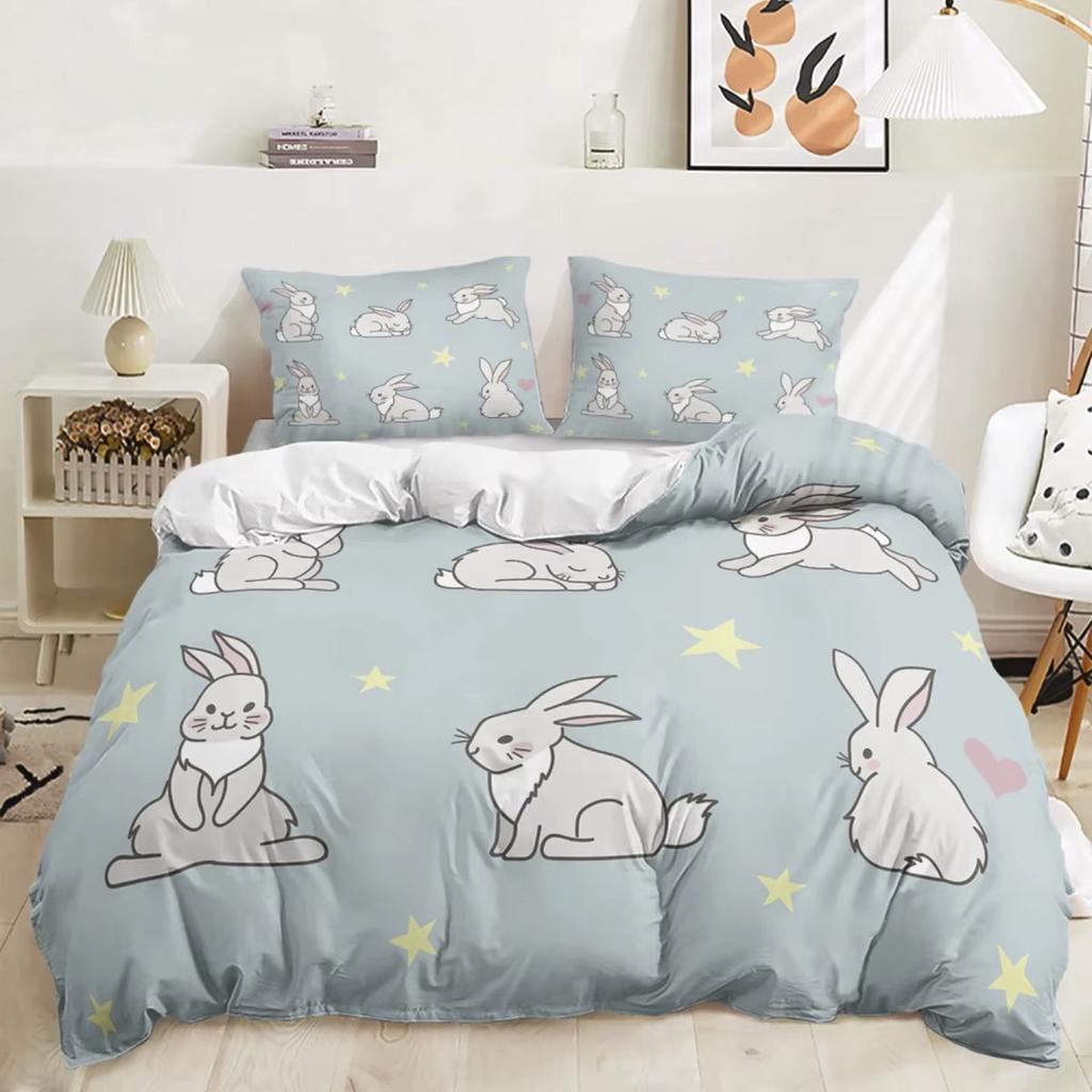 Cartoon Hase Bettbezug Osterhase Bettwäsche-Set Niedlich für Kinder Jugendliche Mädchen Schlafzimmer Dekoration Bettbezug Ostergeschenk Freunde
