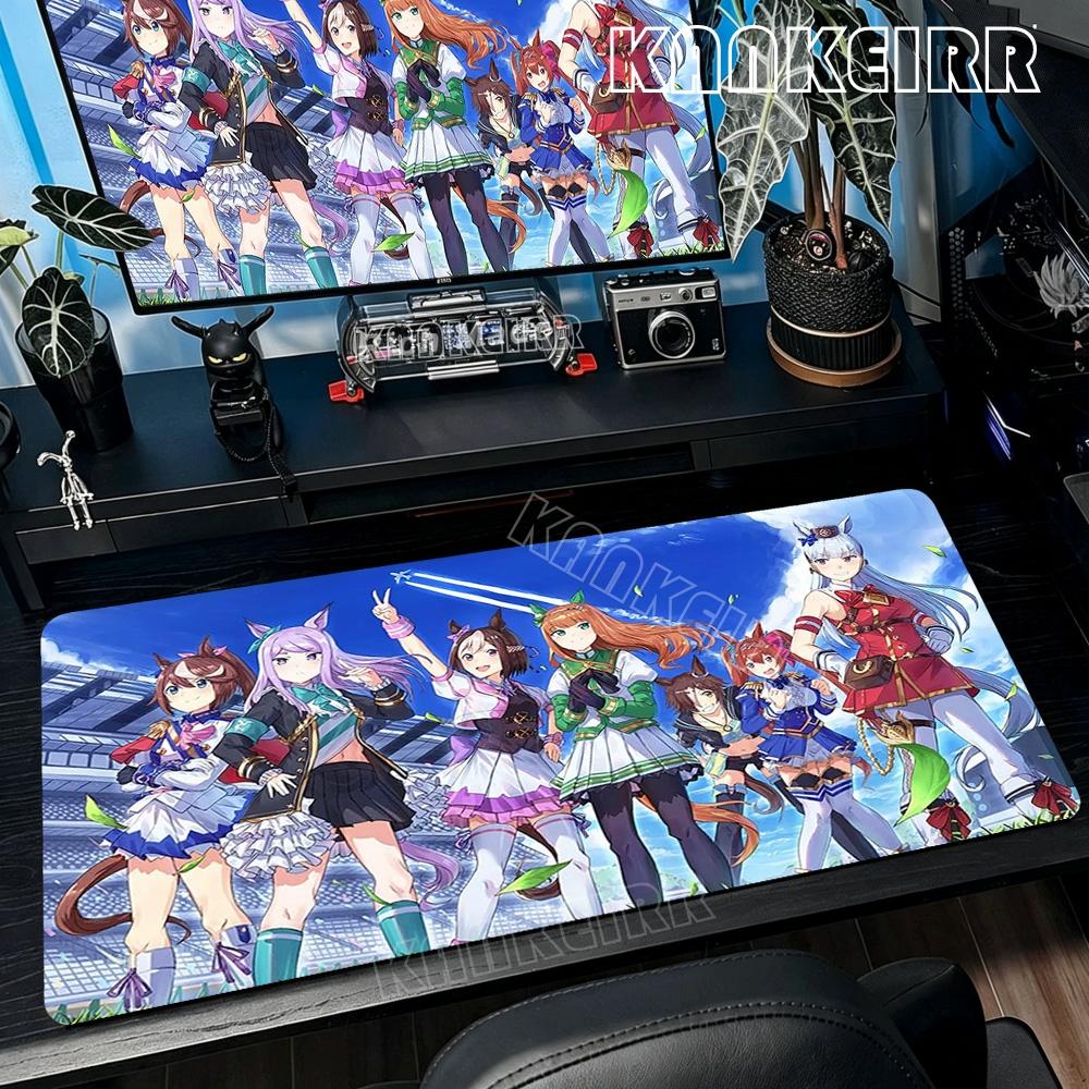 Large Gaming Mouse Pad Umamusume Pretty Derby Lock Edge Rubber Base Desk Mat For Pc Laptop Gamer Esports Accessories Big Carpet