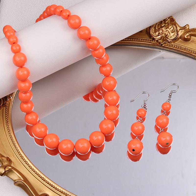 European and American exaggerated earrings, high-end candy color, size round bead pendant, simple retro design set, jewelry women