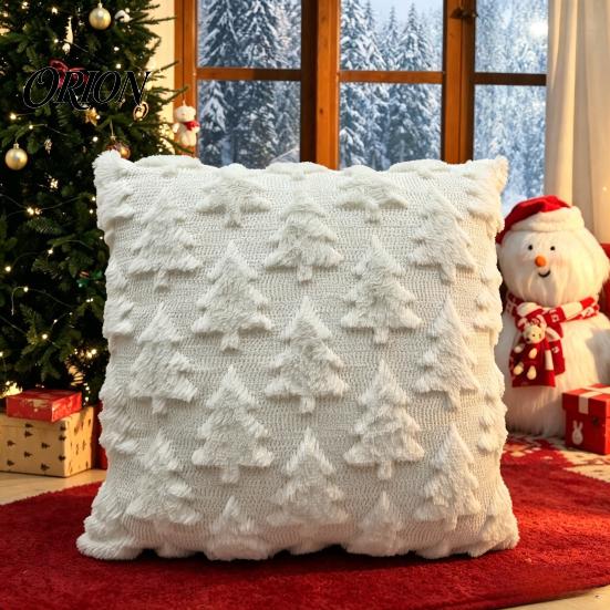 Soft Plush Decorative Cushion Cover Christmas Tree Cover, Embroidered Throw Pillow Holiday Seasonal Home Accents Case for Decor, 18 x Inches Covers
