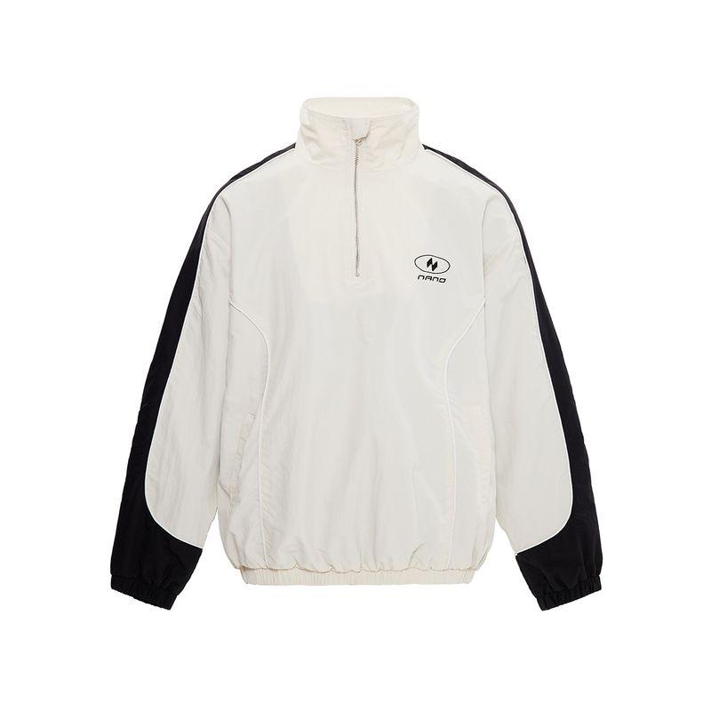 

Men s American-Style New Half-Zip Color-Block Stand Collar Jacket, Trendy Spring and Autumn Versatile High-Street Design Sports Coat White 2XL