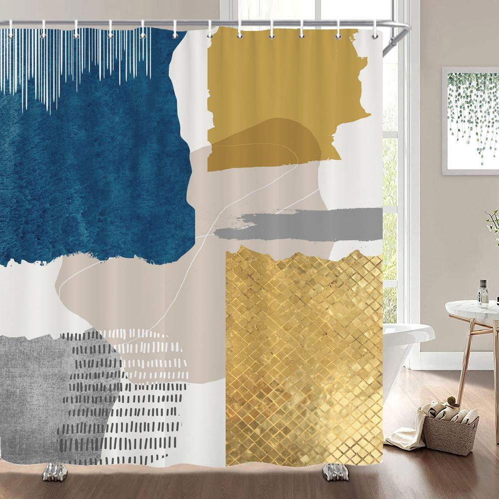 Nordic Style Abstract Art Boho Shower Curtain Waterproof Polyester Bath Curtain Morandi Color Block Curtain Bathroom Decor