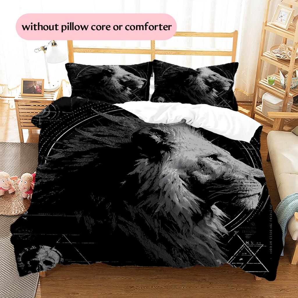 Lion Runes Pattern Bedding Quilt Set Home Decoration Gift (1 * duvet cover + 2 * pillowcase without core)