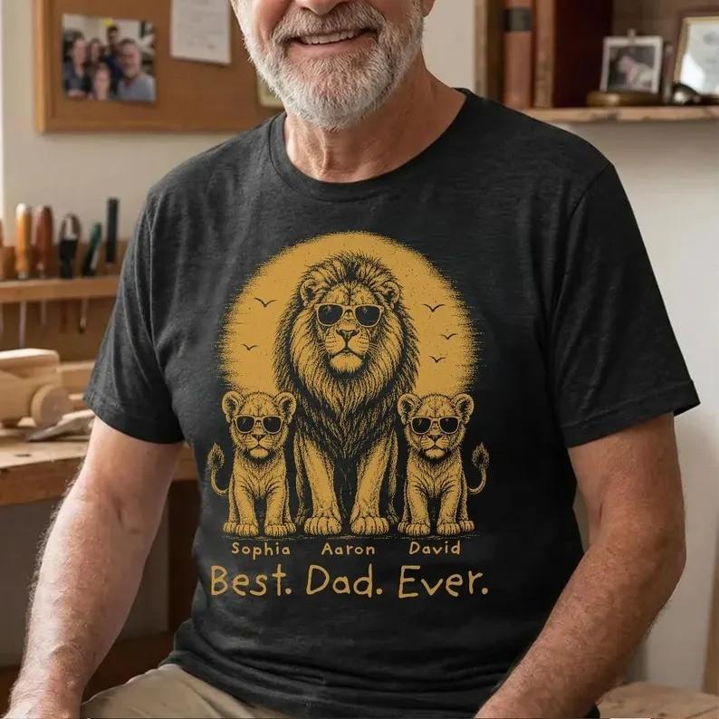 Personalized Lion Dad Shirt with Kids Names Best Dad Ever Father s Day Gift S