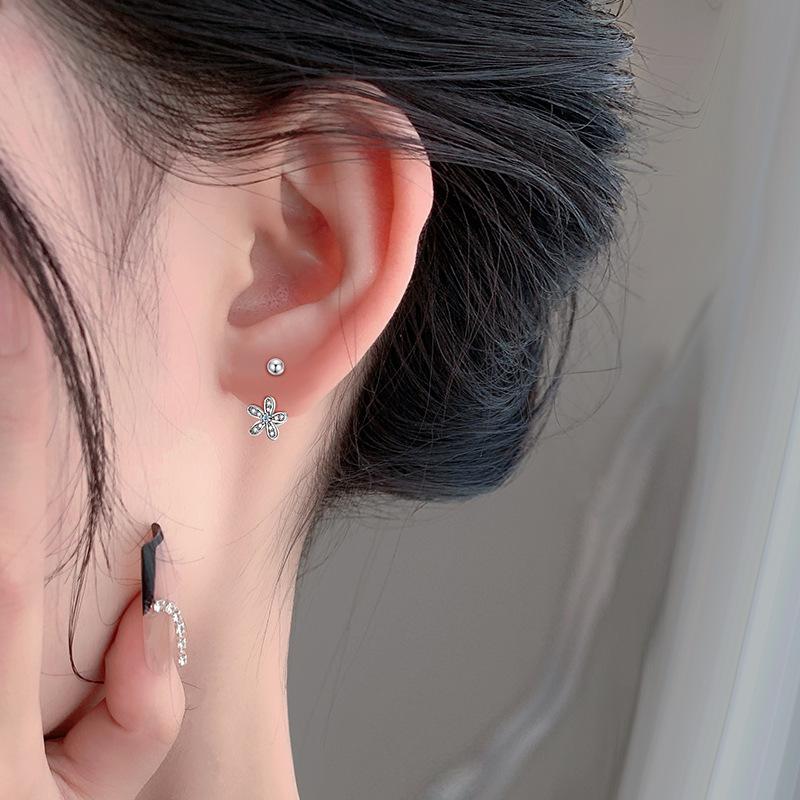 Fresh Flowers U-shaped Screw Earrings Without Taking Off Earrings for Sleeping New Year's New Style