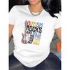European sizes Women's Autism Awareness T-Shirt "Autism Rocks" Slogan & Guitar Graphic, Lightweight Casual Round Neck Top for Casual Attire