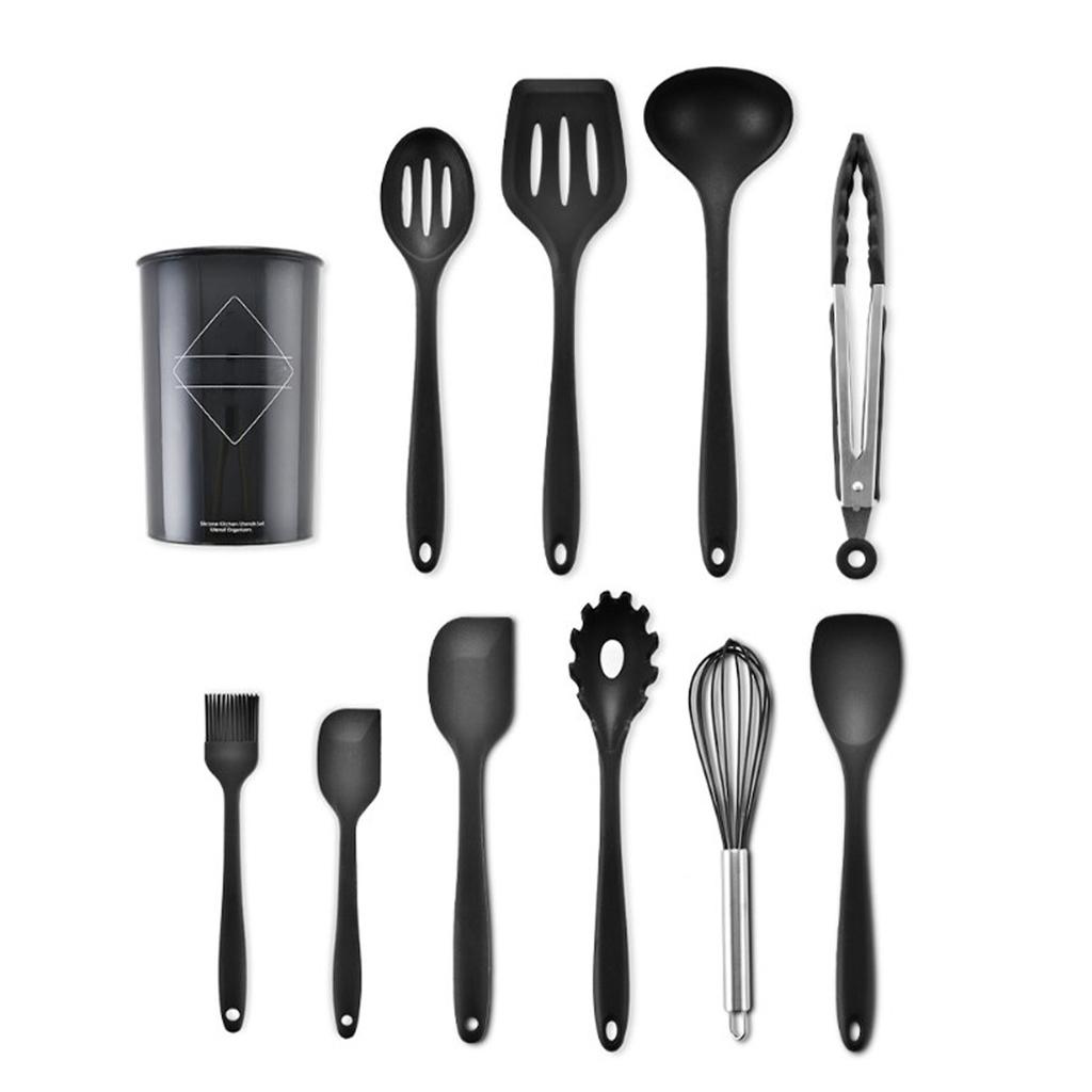 10 st Köksredskapsset Silikon Matlagningsspatel Skedset Värmebeständigt Halkfritt Handtag