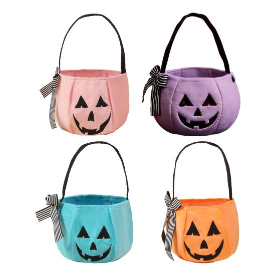 Durable Candy Storage Bag Halloween Pumpkin for Kids, Trick or Treat Tote Eye-catching with Handle, Reusable Snack Bucket Party Favors