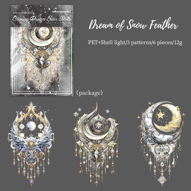 Shell Light Stickers 6 Types Dream Catcher Galaxy Series Starlight Reflection Decoration Logo Confetti Sketchbook Kawai Stickers
