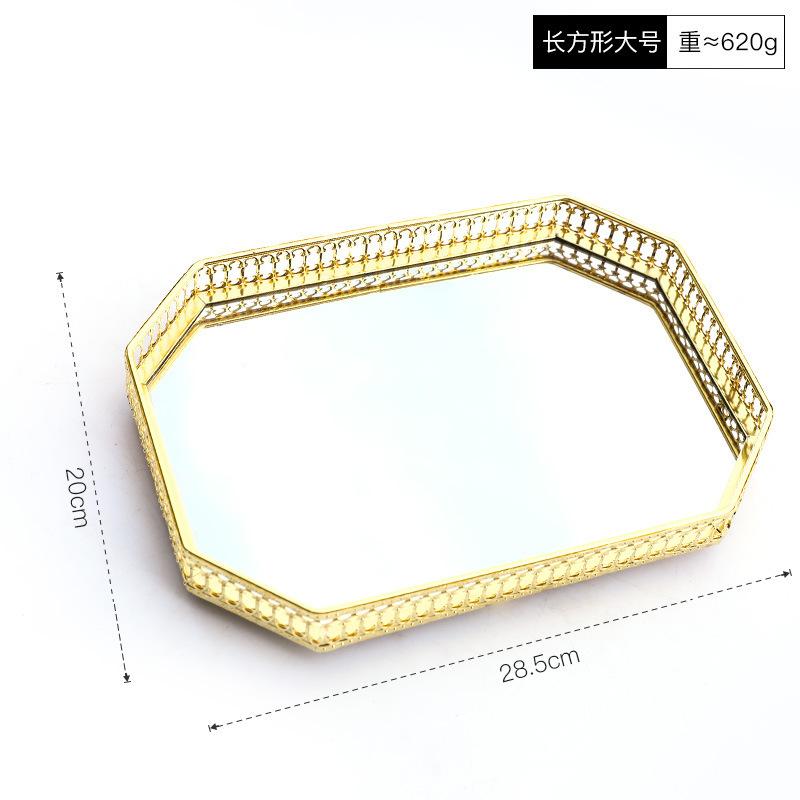 Nordic Light Luxury Style Golden Wrought Iron Glass Mirror Base Tray Living Room Desktop Jewelry Tray Household Storage Tray