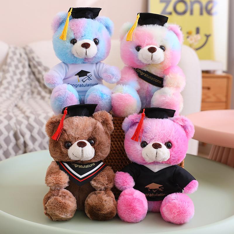 23Cm Plush Bear Graduation Animal Doll Ribbon Collar T-Shirt Doctor Bachelor Stuffed University College Mascot Souvenir Gift