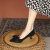 2025 Spring/Autumn Black Bow Low Heel Stiletto: French Pointed Toe Women's High Heels.