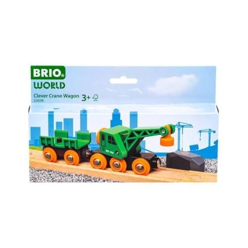 BRIO Wooden Rail Educational Toy Green Crane Wagon Ages 3 to 33698 Birthday Christmas Present Indoor Play Boys Girls Brain Training