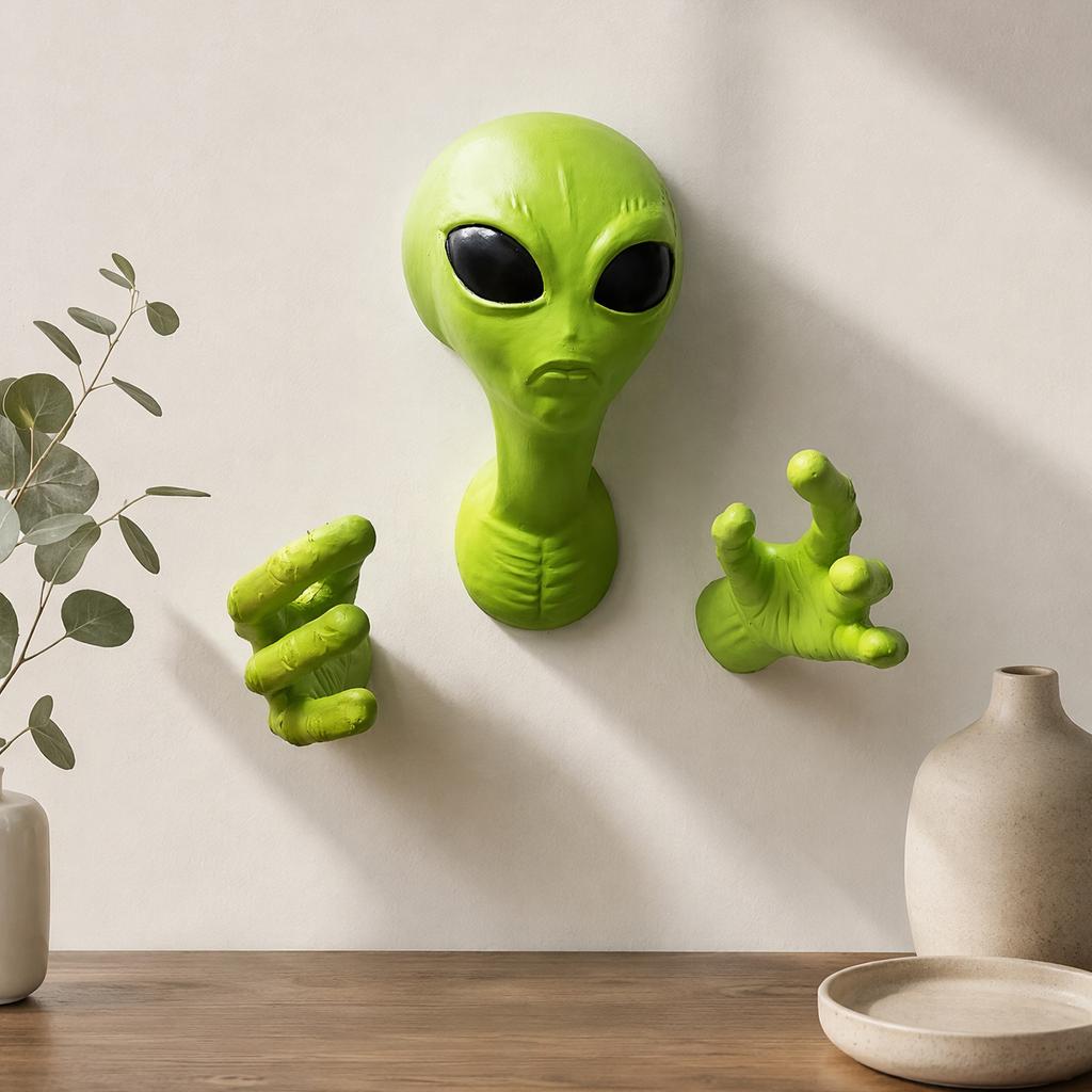 3D Latex Alien Head Hand Funny Green Wall Decor Sci-fi Novelty Hanging Home Party Room Prop