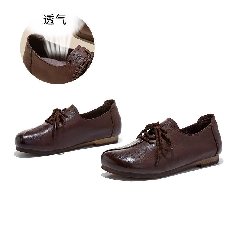 

The first layer of cowhide fashion single shoes spring and summer new retro versatile Mary Jane shoes women s casual flat-bottomed small leather shoes 40 коричневий