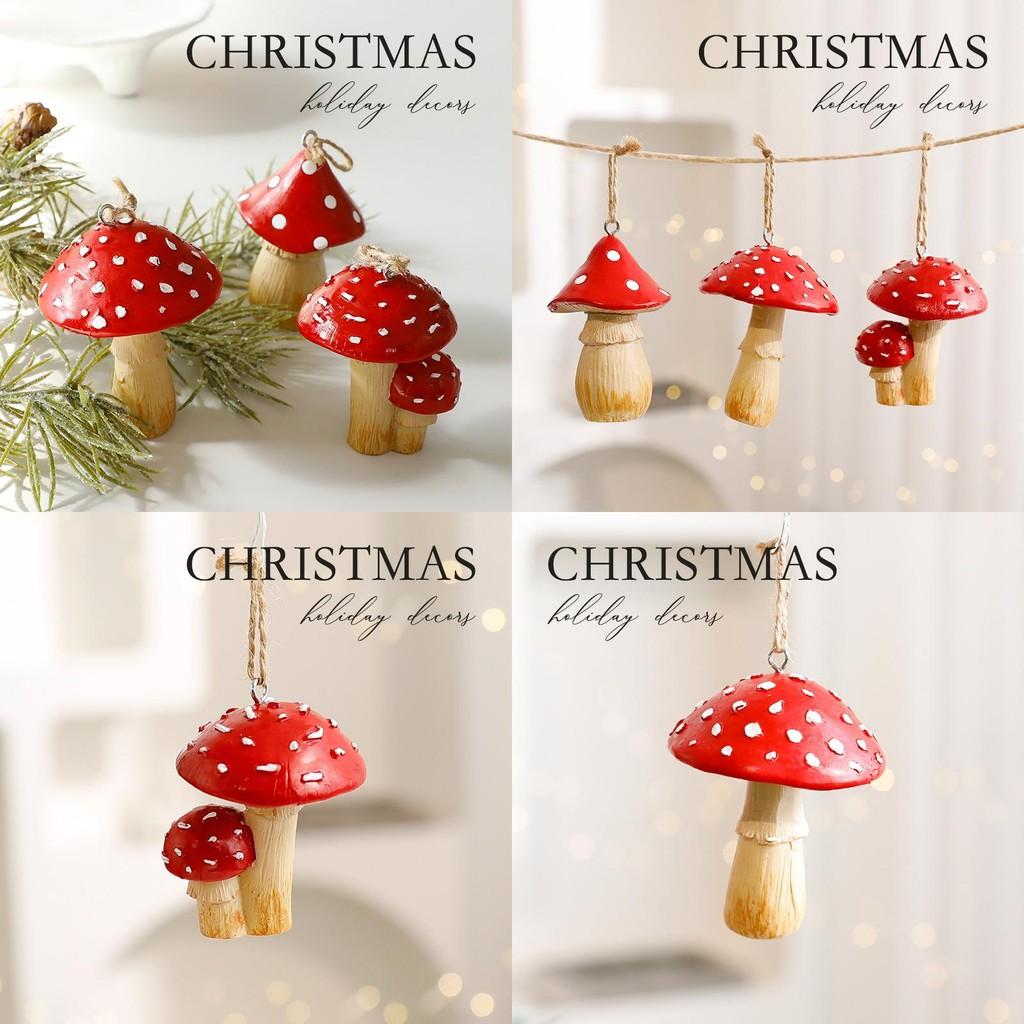Christmas Mushroom Hanging Decorations Resin Farmhouse Style Holiday Ornaments For Celebration