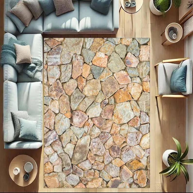 3D Stone Pattern Rug Modern Living Room Carpet Living Room Bedroom Retro Home Decoration Mats